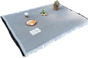 Picnic Blanket, Soft Tassels Foldable Outdoor Lightweight Camping Mat for Park Grassland (Black, 180cmx180cm)