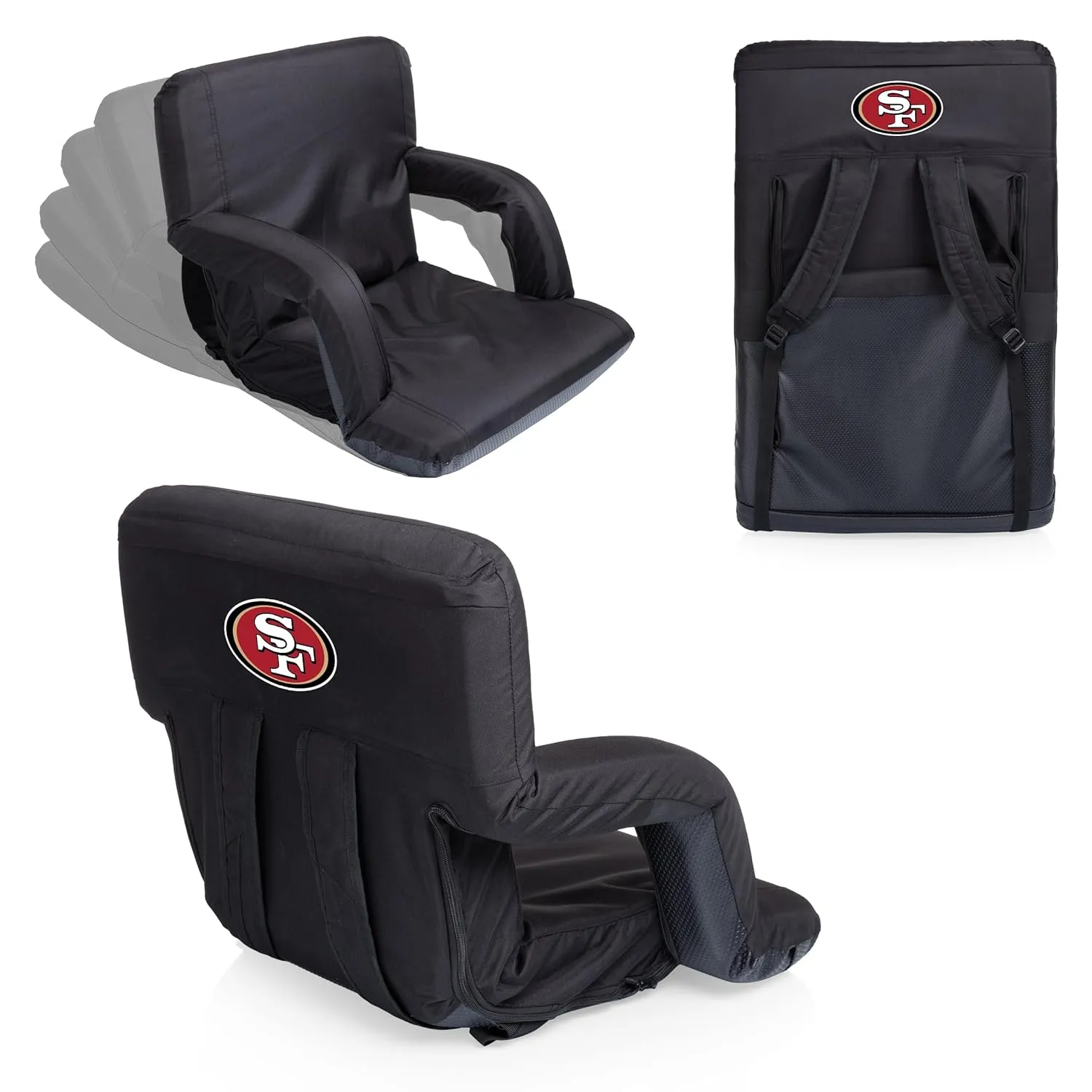 PICNIC TIME Black San Francisco 49ers Ventura Seat Portable Recliner Chair