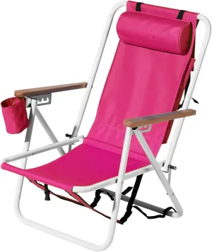 Pink Camp Chair Cushioned & Side/Cup Holder, Lightweight Foldable with Backpack Straps, 4 Reclining Positions & Wooden Armrests (1)
