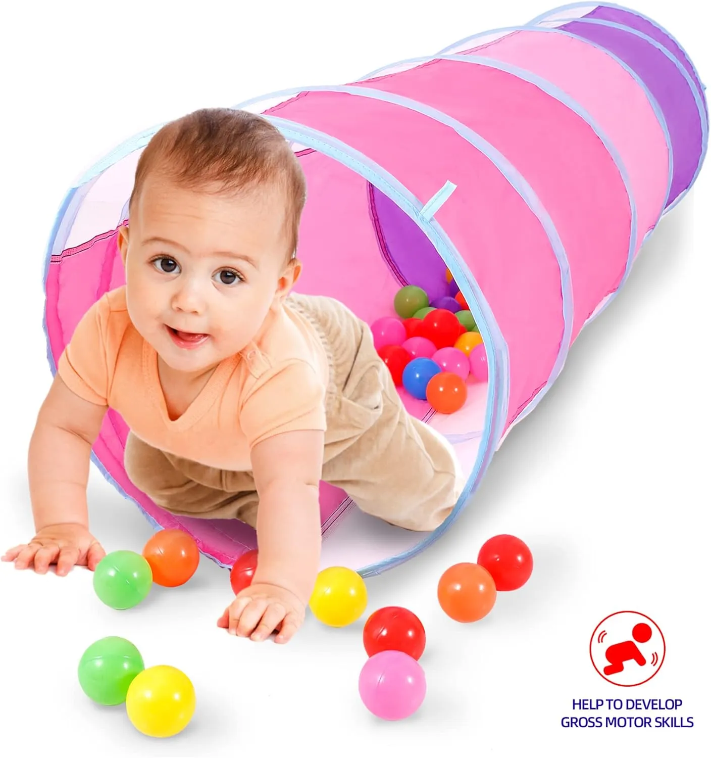 Play Tunnel for Toddlers 1-3, Tunnel for Kids to Craw Through Sensory Toys for 1 Year Old Boy Girl Babies Kids, Indoor Outdoor Great for Motor Function