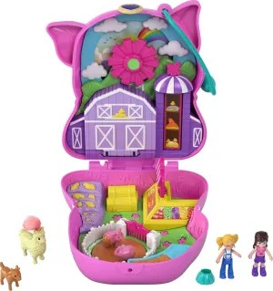 Polly Pocket On The Farm Piggy Compact, Farm Theme, Micro Polly Doll & Friend Doll, 2 Animal Figures (1 Alpaca with Hair), Fun Features & Surprise Reveals, Great Gift for Ages 4 Years Old & Up