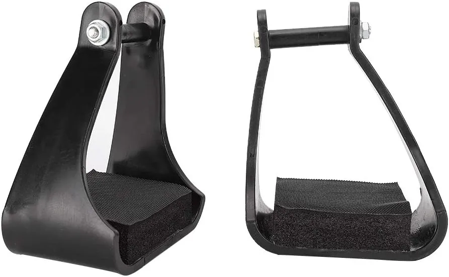 POM Plastic Stirrups for Westerns Horse Riding, Saddle Trail with Black Cushioned Foam Foot Pad, Angled Comfort, Shock Absorbing Pads