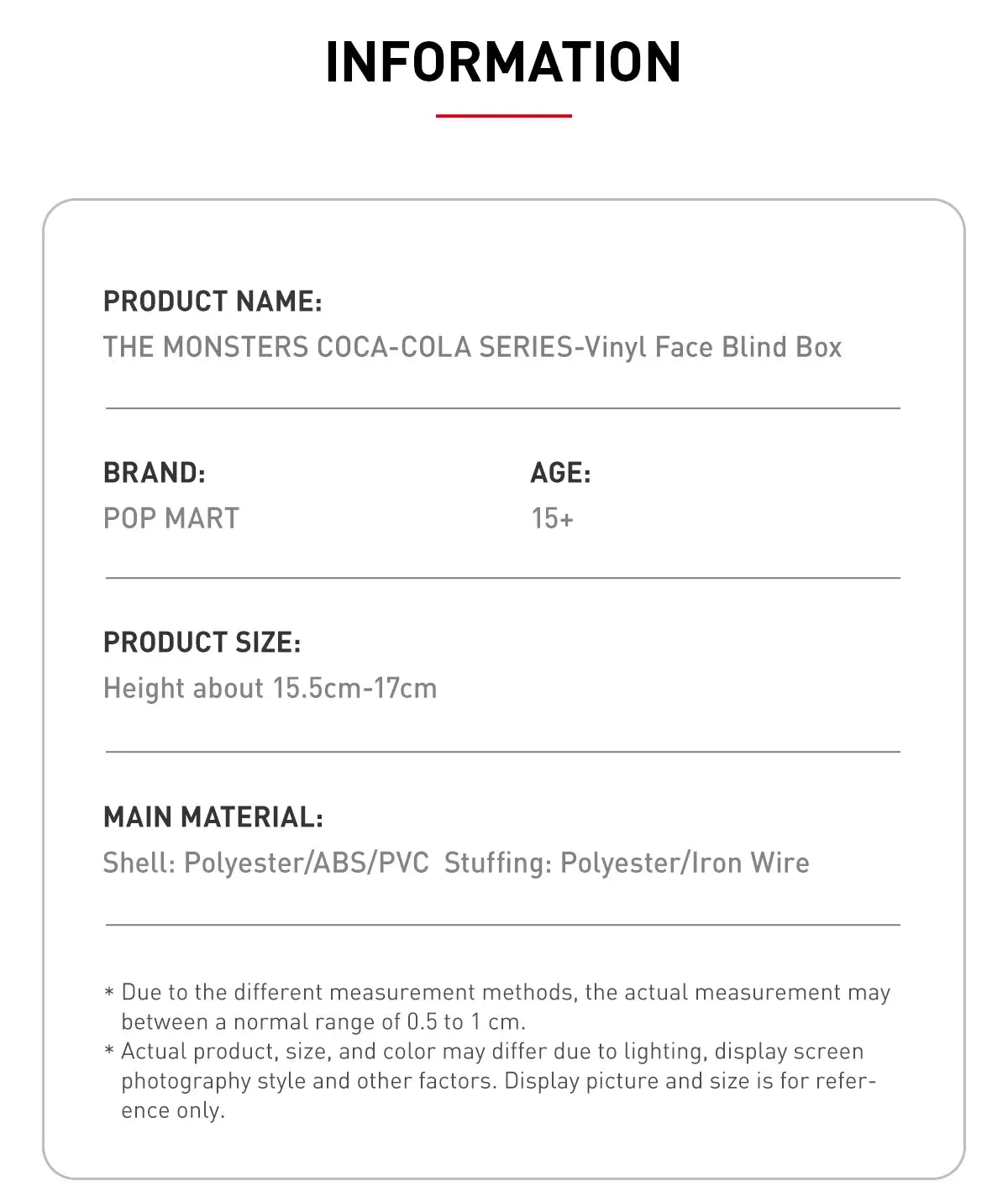 POP MART THE MONSTERS Coca-Cola Series Vinyl Face Blind Box