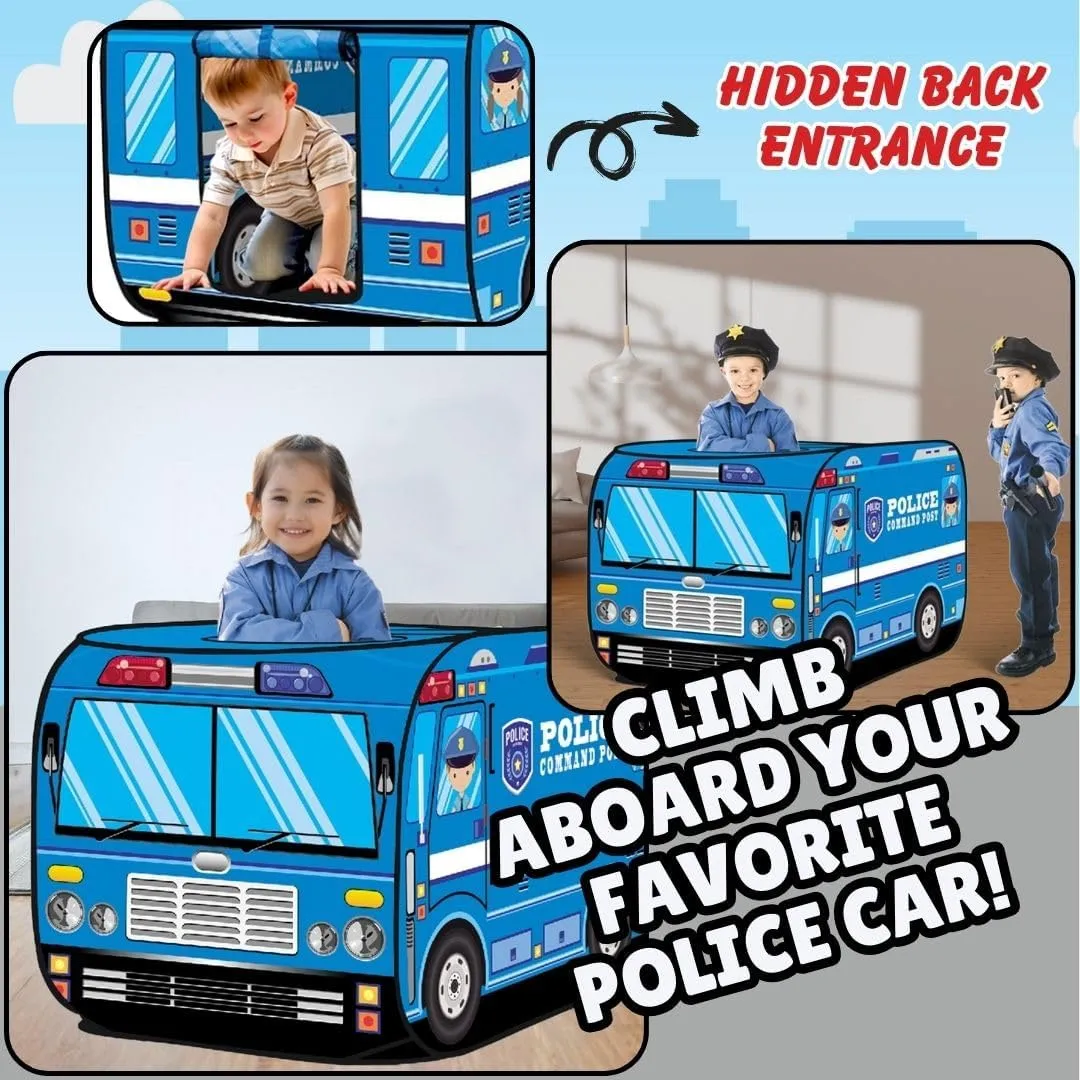Pop Up Play Tent for Kids - My First Foldable Indoor & Outdoor Playhouse Vehicle Toys for Toddlers, Boys and Girls (Police Car)