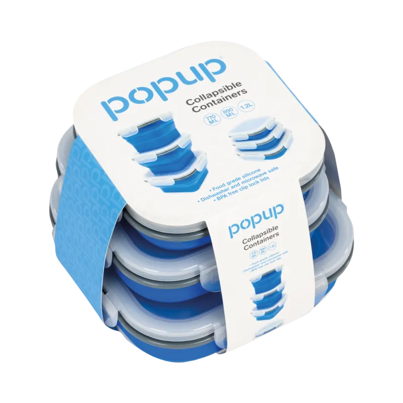 Popup Food Containers Blue 3 Pack