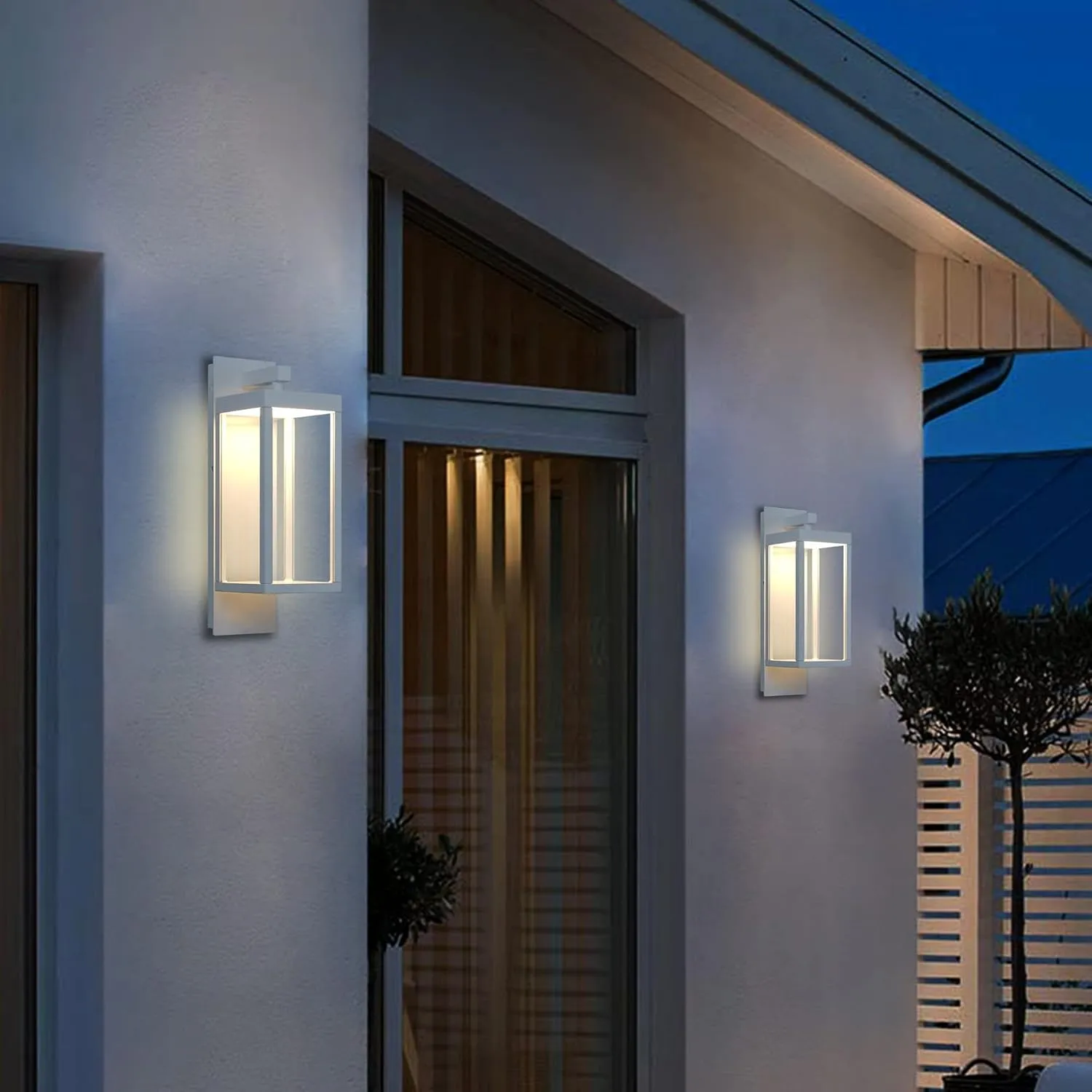 Porch Lights Outdoor Motion Sensor Wall Light LED Wall Mount Lantern White Exterior Light Fixture with Glass for House Garage Patio Garden,13W 750LM,IP54 Waterproof