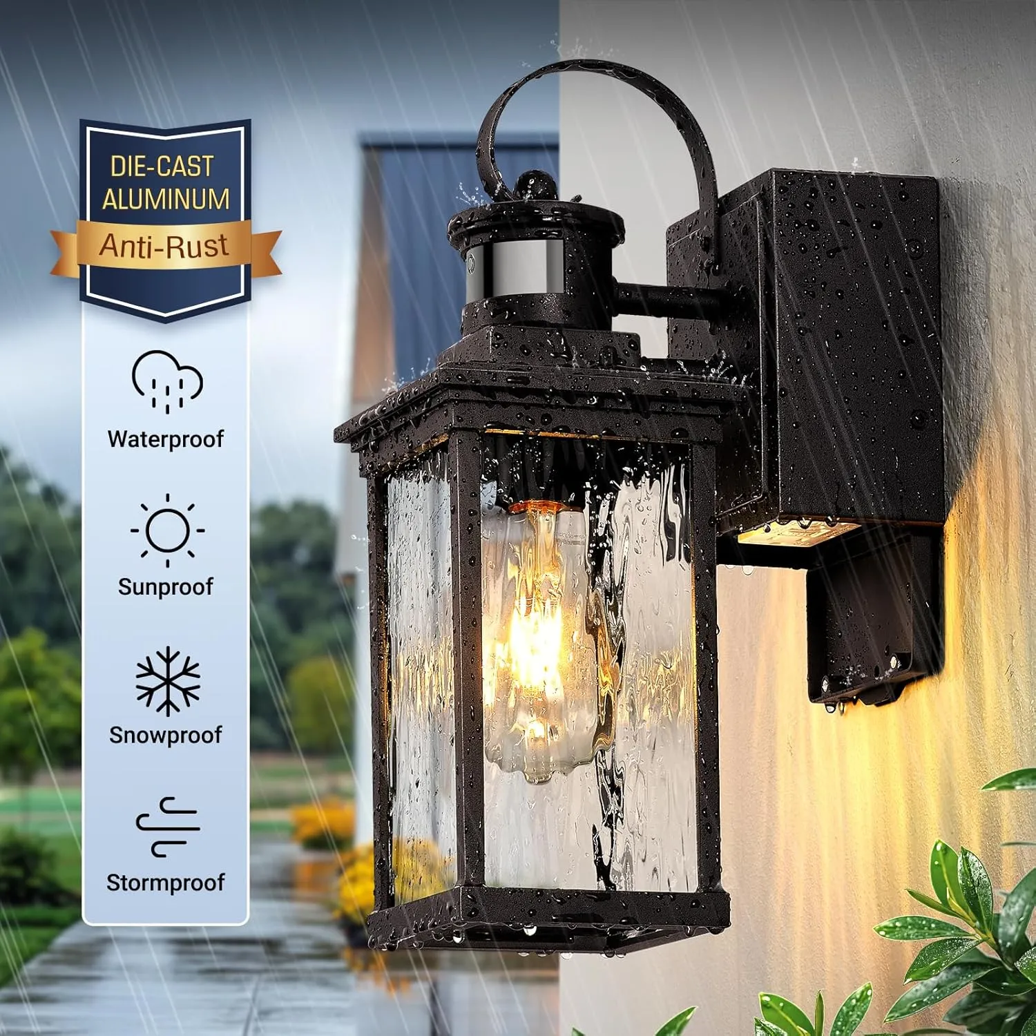 Porch Lights Outdoor with GFCI Outlet, Oil Rubbed Bronze Motion Sensor Exterior Lighting Fixtures Wall Mount for House, 100% Aluminum Farmhouse Outdoor Wall Sconce Lantern for Garage, Patio