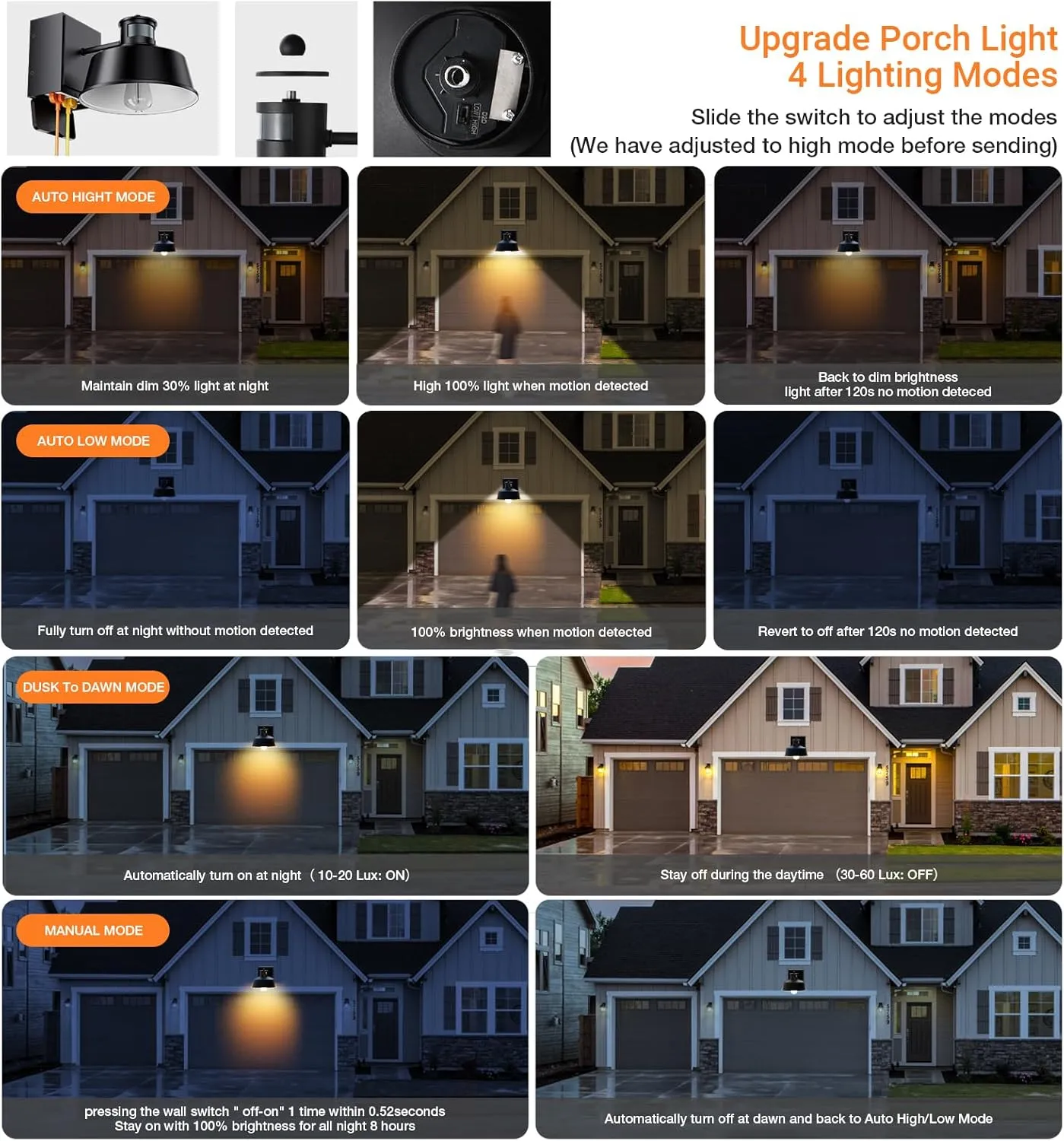 Porch Lights with Dusk to Dawn Motion Sensor, Waterproof Anti-Rust Lantern for Outside Use, Wall Sconce with GFCI Outlet for Front Door