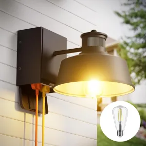 Porch Lights with Dusk to Dawn Motion Sensor, Waterproof Anti-Rust Lantern for Outside Use, Wall Sconce with GFCI Outlet for Front Door
