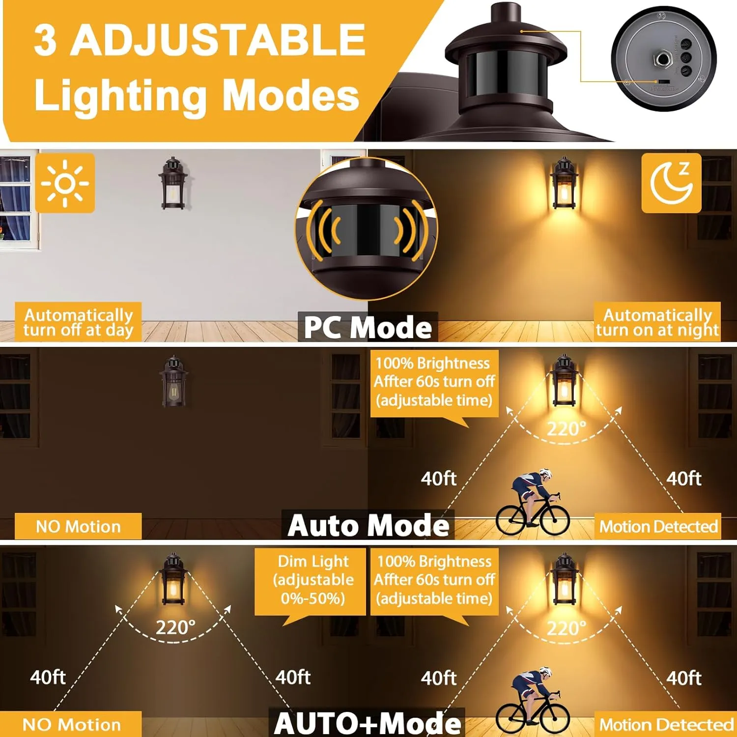 Porch Lights with Outlet, Outdoor Motion Sensor Lights, Dusk to Dawn Exterior Light Fixture, Anti-Rust Waterproof Outdoor Wall Light, Aluminum Outside Lights for House Patio Front Door Garage, Brown
