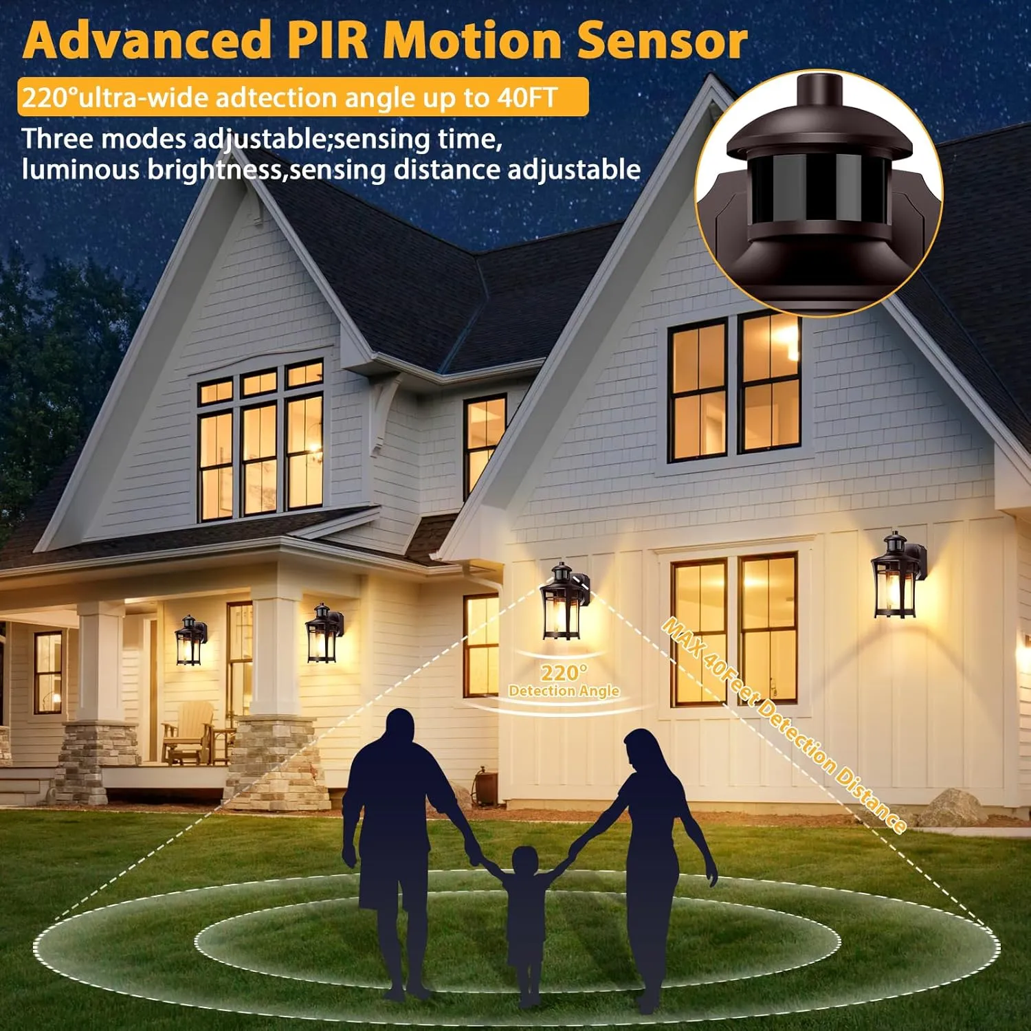 Porch Lights with Outlet, Outdoor Motion Sensor Lights, Dusk to Dawn Exterior Light Fixture, Anti-Rust Waterproof Outdoor Wall Light, Aluminum Outside Lights for House Patio Front Door Garage, Brown
