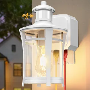 Porch Lights with Outlet, Outdoor Motion Sensor Lights, Dusk to Dawn Exterior Light Fixture, Anti-Rust Waterproof Outdoor Wall Light, Aluminum Outside Lights for House Patio Front Door Garage, White