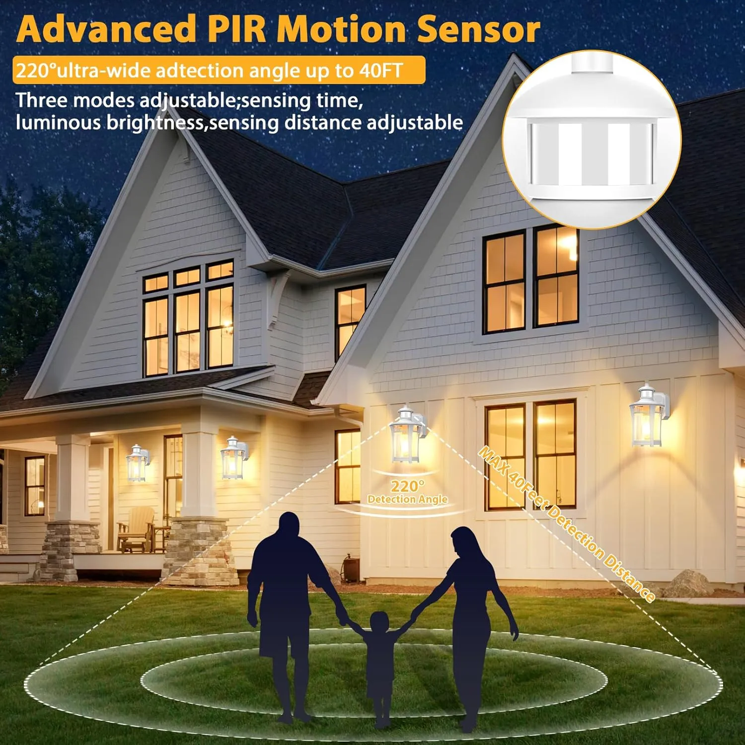 Porch Lights with Outlet, Outdoor Motion Sensor Lights, Dusk to Dawn Exterior Light Fixture, Anti-Rust Waterproof Outdoor Wall Light, Aluminum Outside Lights for House Patio Front Door Garage, White