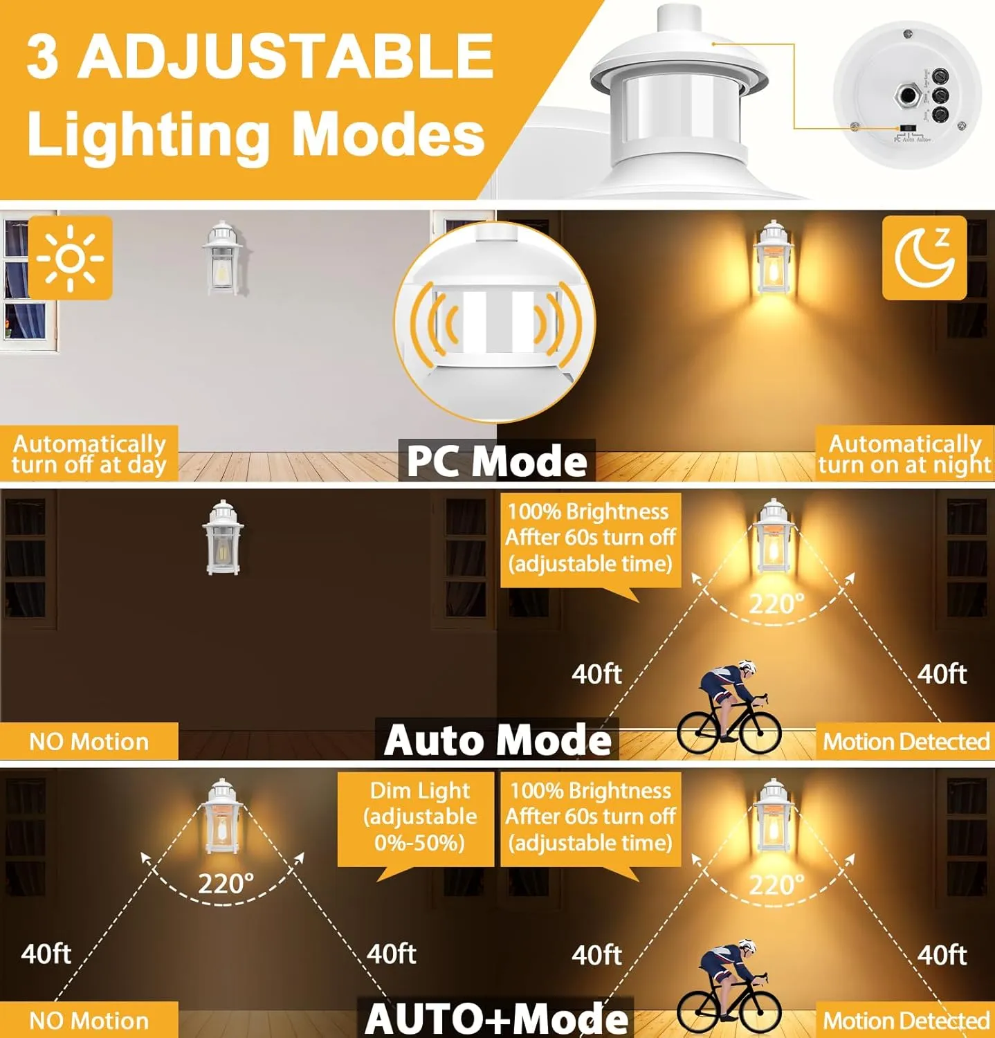 Porch Lights with Outlet, Outdoor Motion Sensor Lights, Dusk to Dawn Exterior Light Fixture, Anti-Rust Waterproof Outdoor Wall Light, Aluminum Outside Lights for House Patio Front Door Garage, White