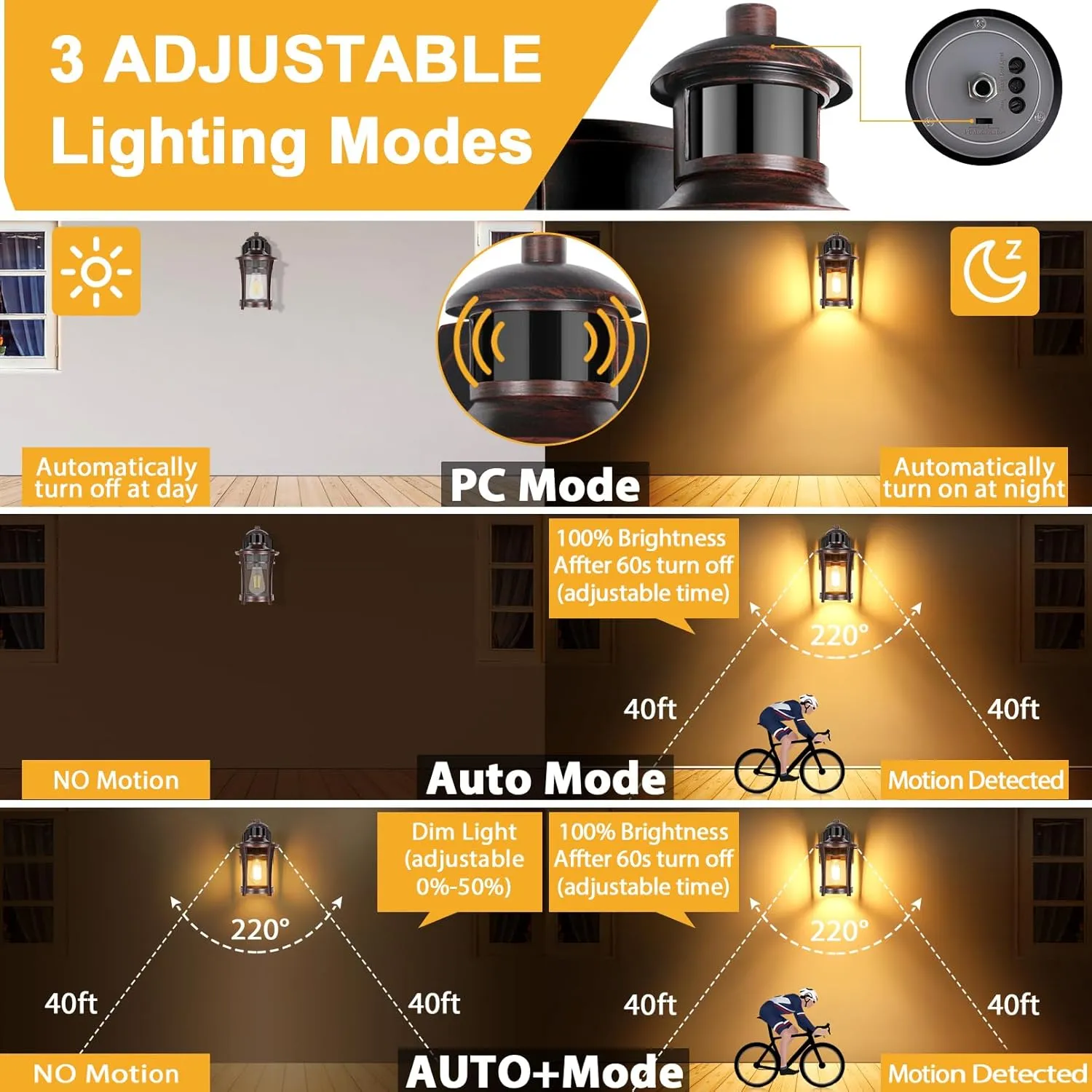 Porch Lights with Outlet, Outdoor Motion Sensor Lights, Dusk to Dawn Exterior Light Fixture,Anti-Rust Waterproof Outdoor Wall Light,Aluminum Outside Lights for House Patio Front Door Garage,Gold Grim