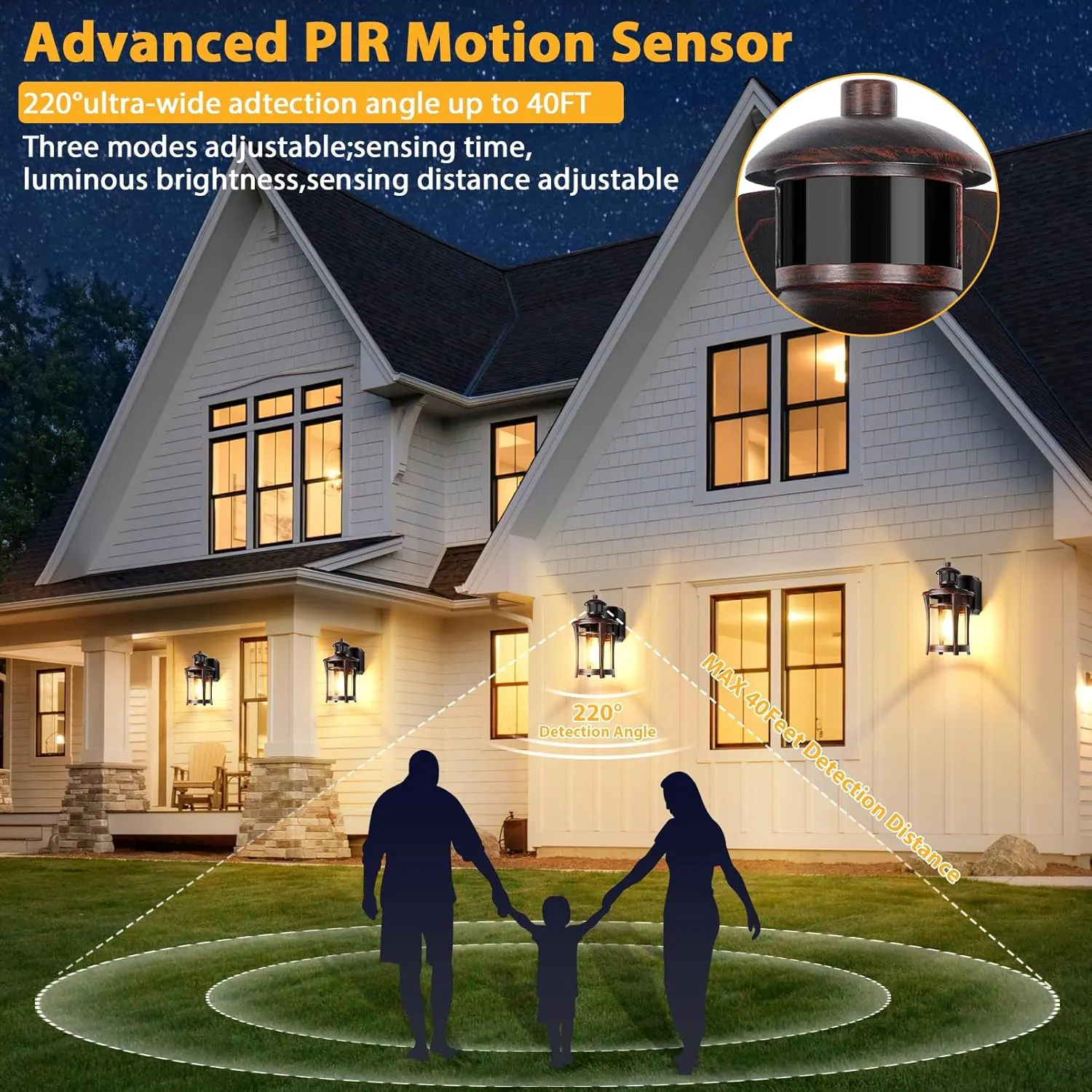 Porch Lights with Outlet, Outdoor Motion Sensor Lights, Dusk to Dawn Exterior Light Fixture,Anti-Rust Waterproof Outdoor Wall Light,Aluminum Outside Lights for House Patio Front Door Garage,Gold Grim