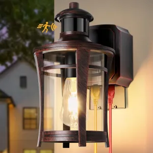 Porch Lights with Outlet, Outdoor Motion Sensor Lights, Dusk to Dawn Exterior Light Fixture,Anti-Rust Waterproof Outdoor Wall Light,Aluminum Outside Lights for House Patio Front Door Garage,Gold Grim