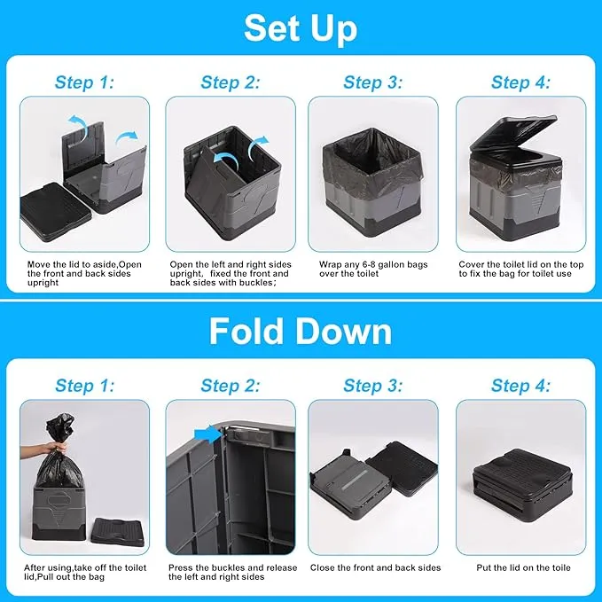 PORMYTRIP Portable Toilet Camping Toilet Foldable Toilet for Car Indoor Outdoor Commode Travel Toilet Portable Toilet for Camping,Tent,Hiking,Boating,Long Road Trips,Traffic jam,Home