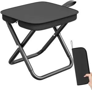 Portable Camping Stool, Folding Stool with Carry Bag, for Outdoor Hiking Gardening Fishing, 11.2 inch Lightweight Footstool Chair, for Adults Traveling Picnic, Black