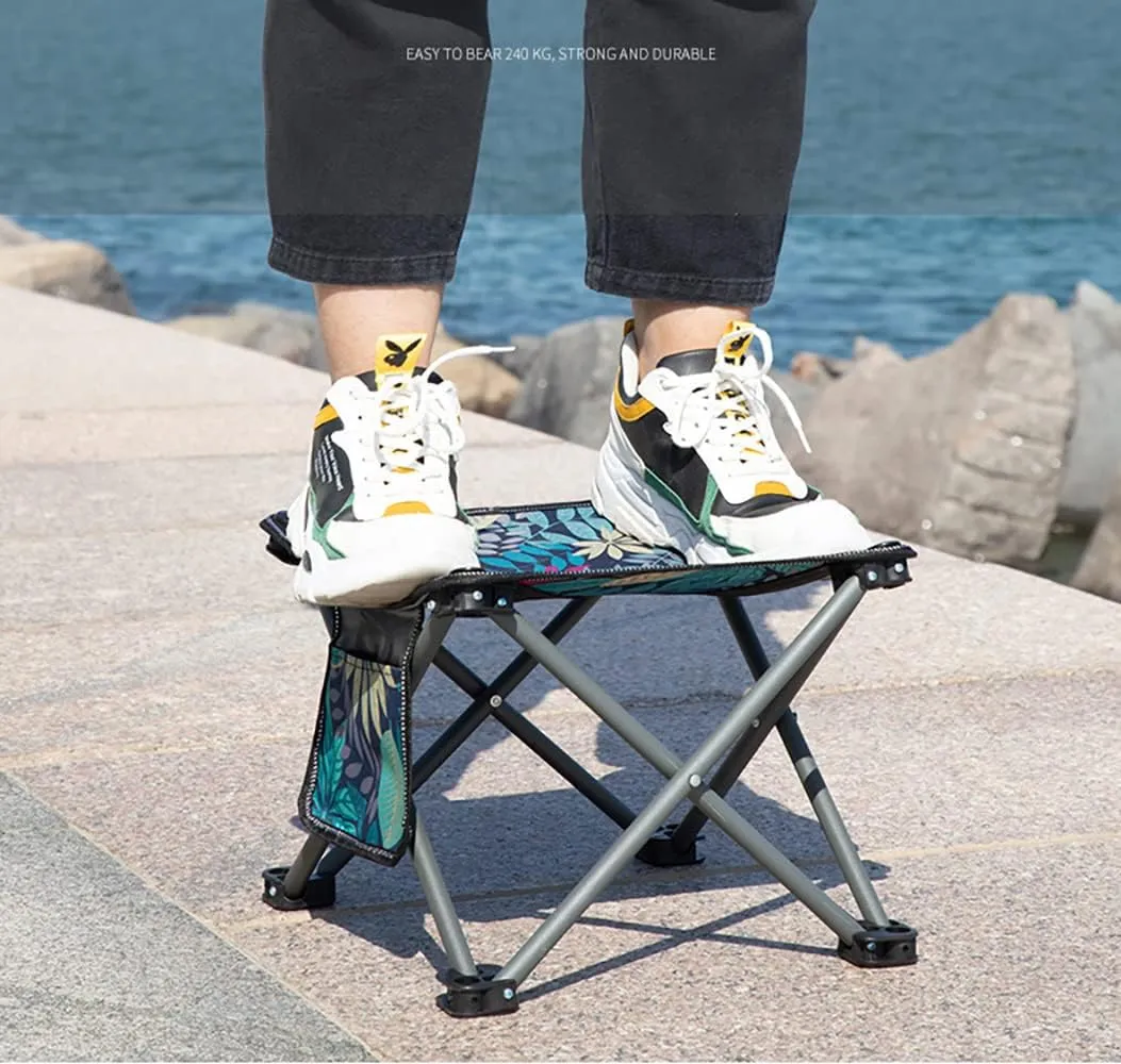 Portable Camping Stool with Side Pocket Camping Seat 11.81in Folding Camping Stool Portable Outdoor Camping Chair with Carry Bag for Outdoor Travel Camping Fishing Hiking