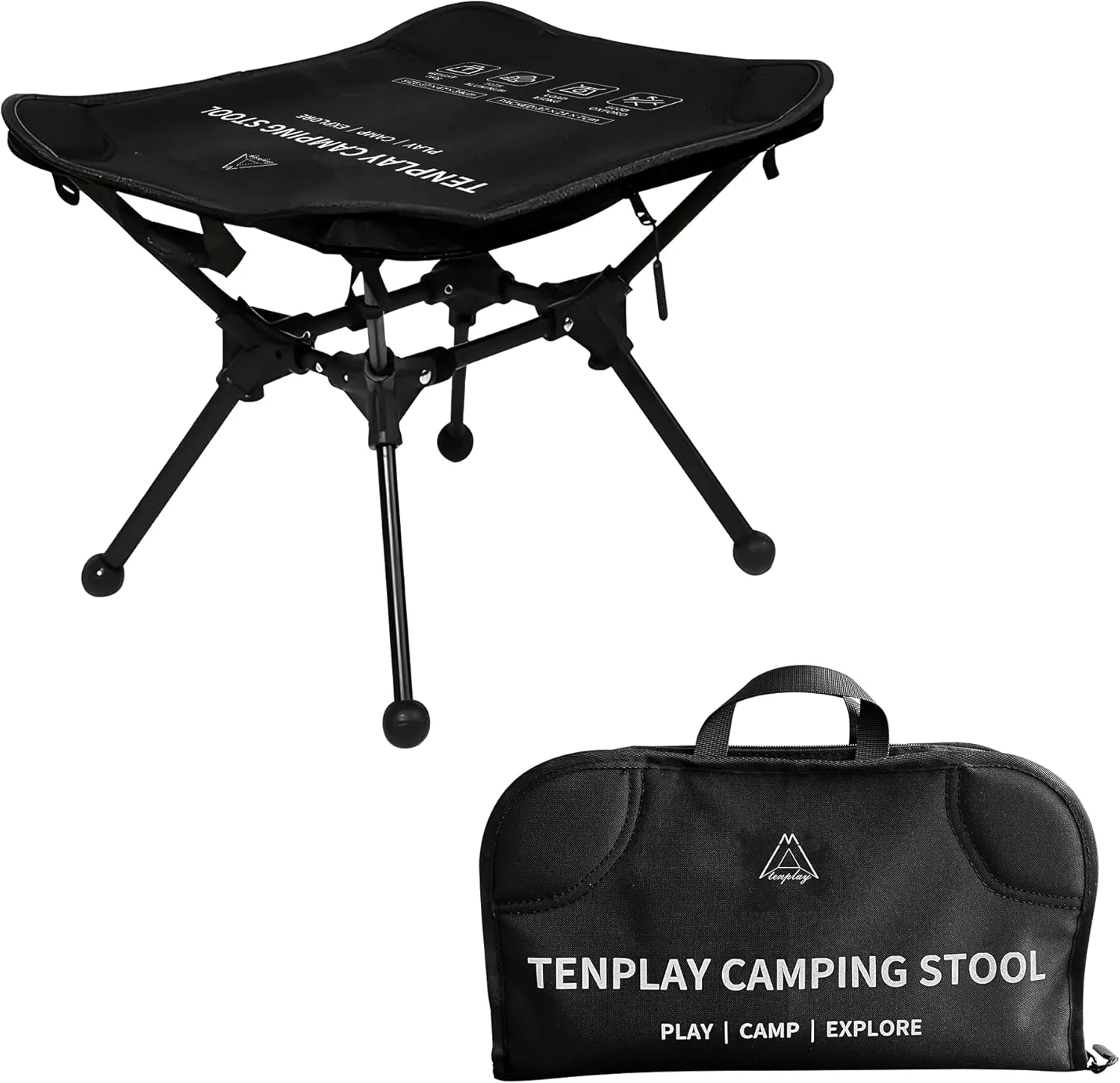 Portable Camping Stools for Adults Heavy Duty, Holds Up to 330lbs, 18 Inch Oversized Camping Foot Stools with All-in-One Seat & Carry Bag Design for Camping Outdoor Beach Travel Hiking Fishing Black