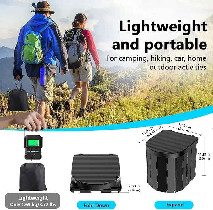 Portable Camping Toilet for Adults - Folding Toilet with Lid, Camp Toilet Road Trip Essentials, Portable Potty for Emergency Use, 20 Toilet Bags for Camping, Hiking, RV Travel, Road Trips.