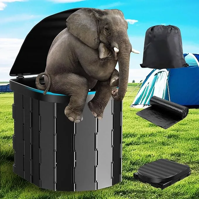 Portable Camping Toilet for Adults - Folding Toilet with Lid, Camp Toilet Road Trip Essentials, Portable Potty for Emergency Use, 20 Toilet Bags for Camping, Hiking, RV Travel, Road Trips.