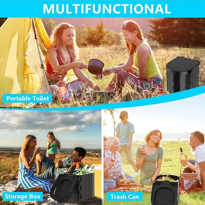 Portable Camping Toilet for Adults - Folding Toilet with Lid, Camp Toilet Road Trip Essentials, Portable Potty for Emergency Use, 20 Toilet Bags for Camping, Hiking, RV Travel, Road Trips.