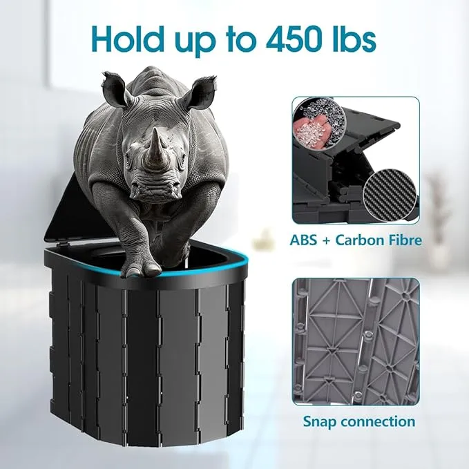 Portable Camping Toilet for Adults - Folding Toilet with Lid, Camp Toilet Road Trip Essentials, Portable Potty for Emergency Use, 20 Toilet Bags for Camping, Hiking, RV Travel, Road Trips.