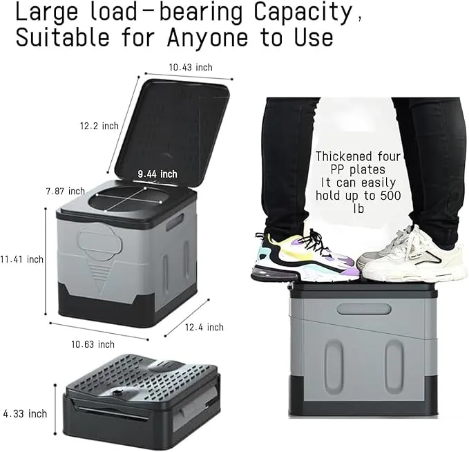 Portable Camping Toilet for Adults, Folding Toilet with Lid Supports up to 500lbs, Porta Potty for Camping and Cabin Use, Outdoor Travel Toilet for Car, Traffic Jam, Hiking (Black)