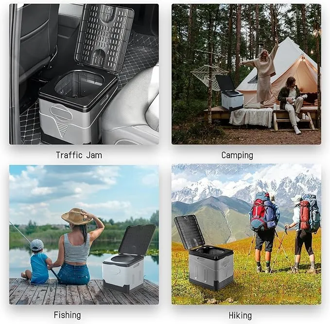 Portable Camping Toilet for Adults, Folding Toilet with Lid Supports up to 500lbs, Porta Potty for Camping and Cabin Use, Outdoor Travel Toilet for Car, Traffic Jam, Hiking (Black)