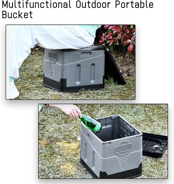 Portable Camping Toilet for Adults, Folding Toilet with Lid Supports up to 500lbs, Porta Potty for Camping and Cabin Use, Outdoor Travel Toilet for Car, Traffic Jam, Hiking (Black)