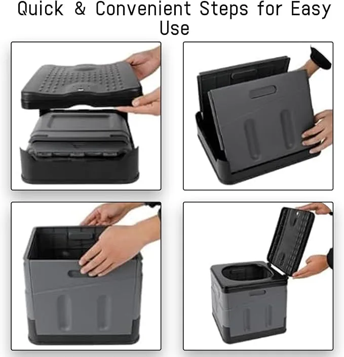 Portable Camping Toilet for Adults, Folding Toilet with Lid Supports up to 500lbs, Porta Potty for Camping and Cabin Use, Outdoor Travel Toilet for Car, Traffic Jam, Hiking (Black)