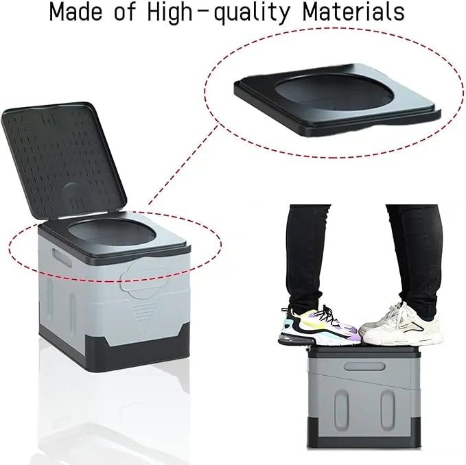 Portable Camping Toilet for Adults, Folding Toilet with Lid Supports up to 500lbs, Porta Potty for Camping and Cabin Use, Outdoor Travel Toilet for Car, Traffic Jam, Hiking (Black)