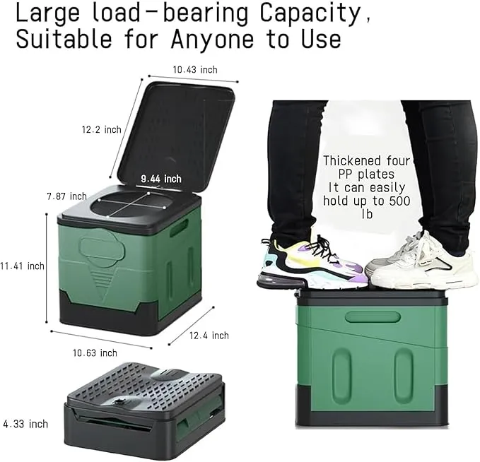 Portable Camping Toilet for Adults, Folding Toilet with Lid Supports up to 500lbs, Porta Potty for Camping and Cabin Use, Outdoor Travel Toilet for Car, Traffic Jam, Hiking (Green)