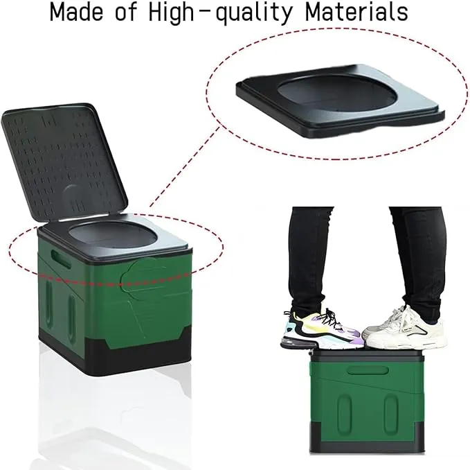 Portable Camping Toilet for Adults, Folding Toilet with Lid Supports up to 500lbs, Porta Potty for Camping and Cabin Use, Outdoor Travel Toilet for Car, Traffic Jam, Hiking (Green)