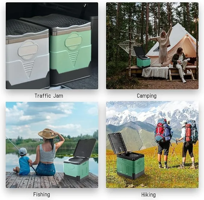 Portable Camping Toilet for Adults, Folding Toilet with Lid Supports up to 500lbs, Porta Potty for Camping and Cabin Use, Outdoor Travel Toilet for Car, Traffic Jam, Hiking (Green)