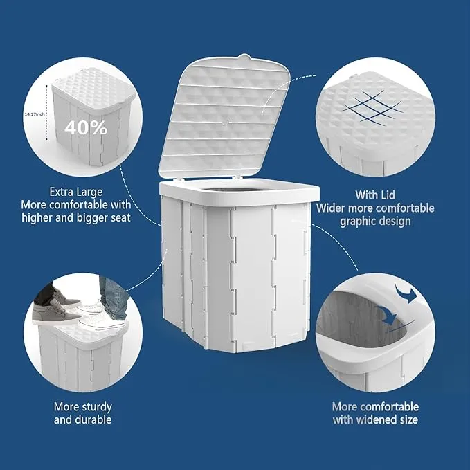 Portable Camping Toilet for Adults - Hapoon XL Portable Folding Toilet with Lid,Travel Portable Potty for Adults,Porta Potty Car Toilet,Grey