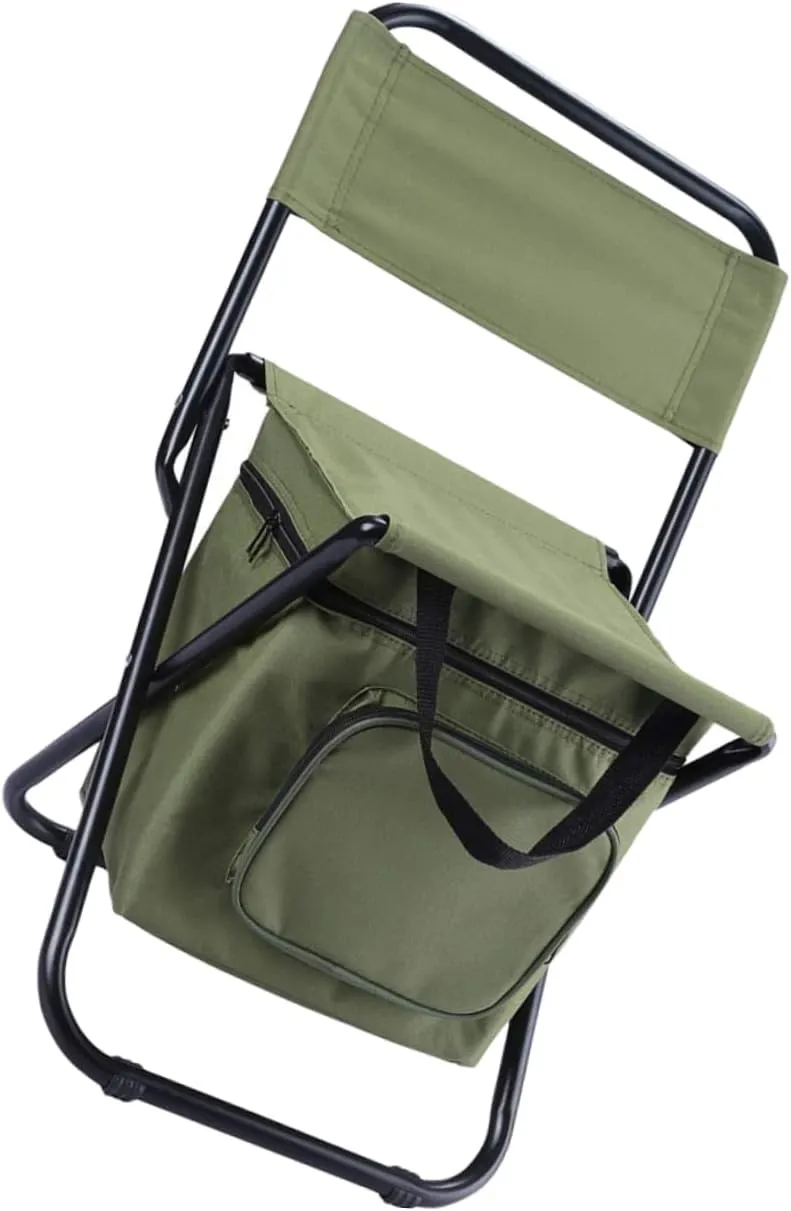 Portable Collapsible Camping Chair with Insulated Cooler Bag Ergonomic Outdoor Folding Stool for Fishing Travel Picnics and Hiking Lightweight Design