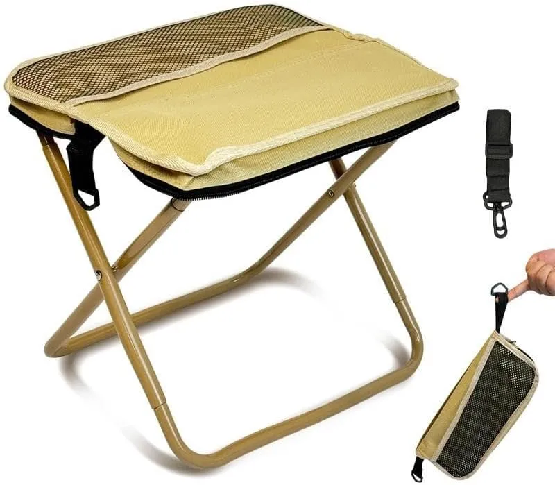 Portable Folding Camping Stool, Lightweight 1.5 pounds, Capacity 500 pounds, Multiple Storage Bags, 12.6 x 11 inches