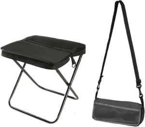 Portable Folding Camping Stool – Lightweight Shoulder Carry Chair for Outdoor Travel, Fishing, Hiking, Train Line, and Queue Waiting(Black)