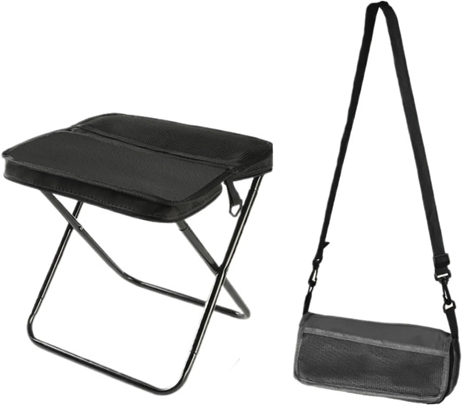 Portable Folding Camping Stool – Lightweight Shoulder Carry Chair for Outdoor Travel, Fishing, Hiking, Train Line, and Queue Waiting(Black)