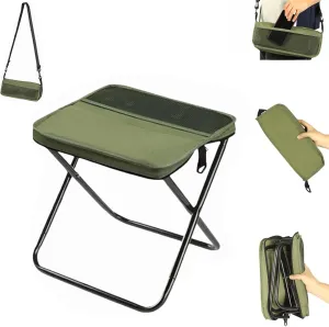 Portable Folding Camping Stool, Small Foldable Stool, Multiple Storage Pockets, Outdoor Zipper Pack Folding Chair for Traveling, for Camp, Outdoor Chair for Beach Hiking Travel Fishing (Green, Small)