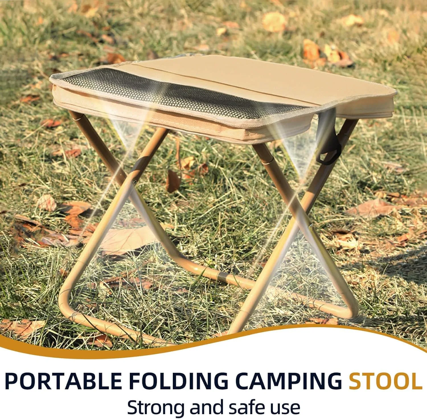 Portable Folding Camping Stool, Small Foldable Stool, Multiple Storage Pockets, Outdoor Zipper Pack Folding Chair for Traveling, for Camp, Outdoor Chair for Beach Hiking Travel Fishing (Green, Small)