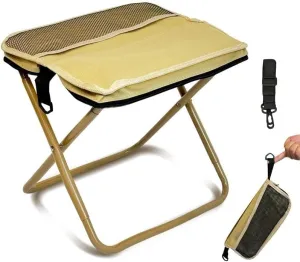 Portable Folding Camping Stool Ultra-Lightweight 1.5LB Aluminum Frame Multiple Storage Pockets Compact 12.6x11in 500LBS Capacity for Hiking Fishing Sports