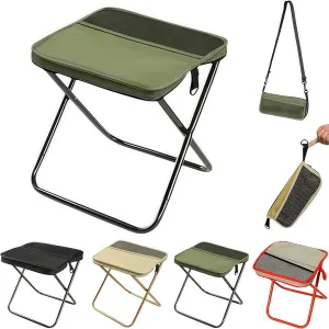 Portable Folding Camping Stool,Small Foldable Stool Hold Up to 350 LBS,Multiple Storage Pockets,Compact Collapsible Footstool for Outdoor Travel,Fishing,Concert (Shoulder Bag - Green, Large)