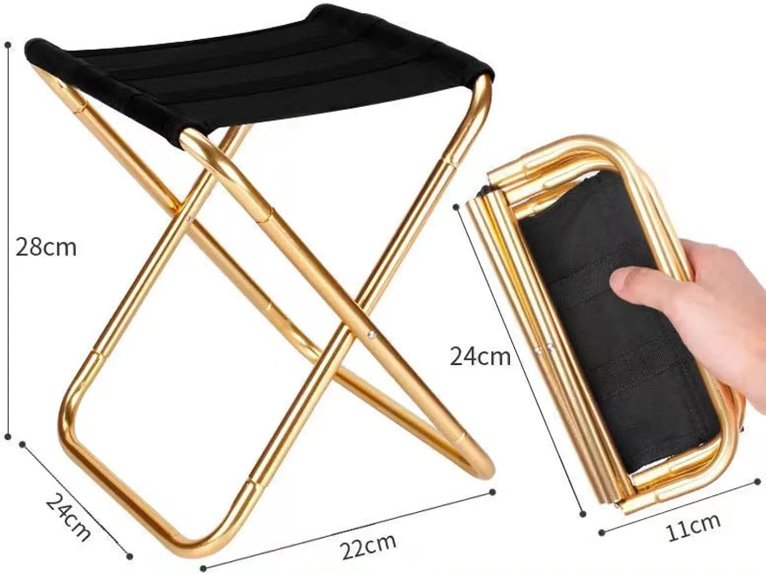 Portable Folding Stool - Camping Stool, 28CM Height Folding Stool with Carry Bag, Aluminum Alloy Bracket, Load Capacity 200kg, for Camping, Fishing, Picnic (Color : Gold)