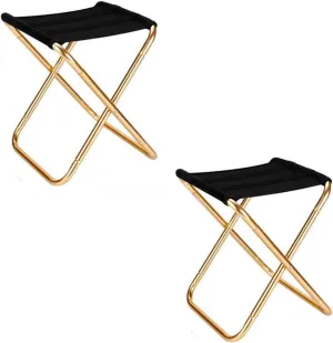 Portable Folding Stool - Camping Stool, 28CM Height Folding Stool with Carry Bag, Aluminum Alloy Bracket, Load Capacity 200kg, for Camping, Fishing, Picnic (Color : Gold)