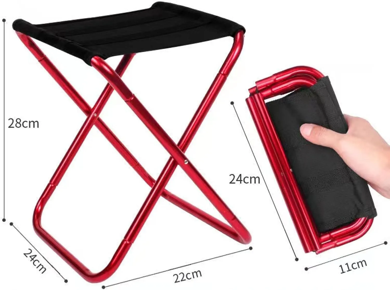 Portable Folding Stool - Camping Stool, 28CM Height Folding Stool with Carry Bag, Aluminum Alloy Bracket, Load Capacity 200kg, for Camping, Fishing, Picnic (Color : Red)