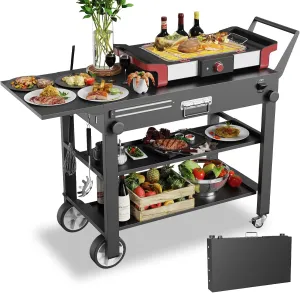 Portable Grill Table Cart for Blackstone Griddle, Outdoor Pizza Oven Table, Griddle Stand with Extendable Tabletop Fit 30.6 X 17 inch, Camping Grill Prep Table
